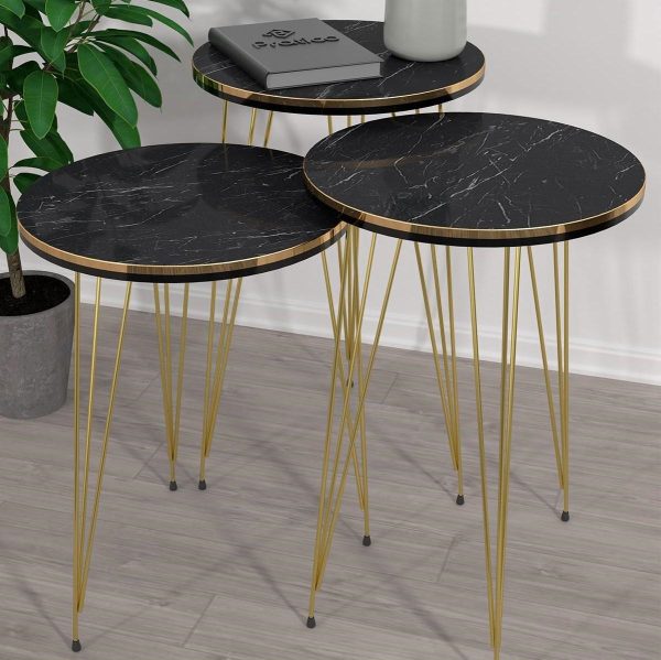 Coffee Table Marble Look With Gold Metal Legs Round