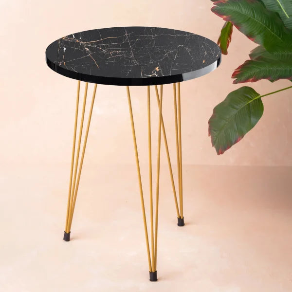 Coffee Table Marble Look With Gold Metal Legs Round