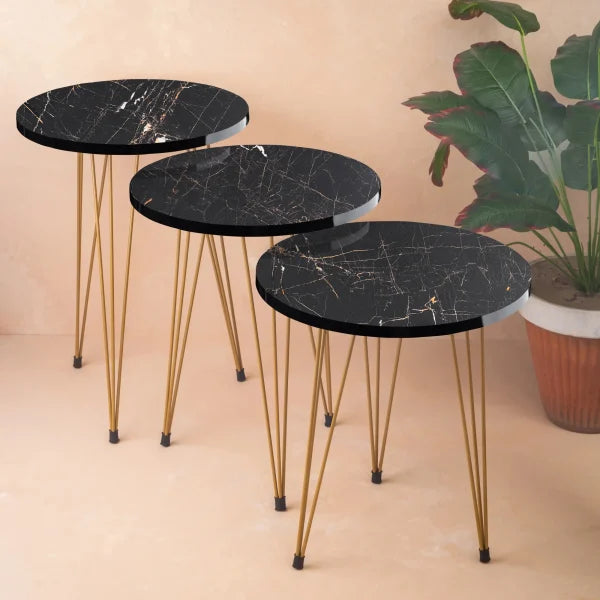 Coffee Table Marble Look With Gold Metal Legs Round