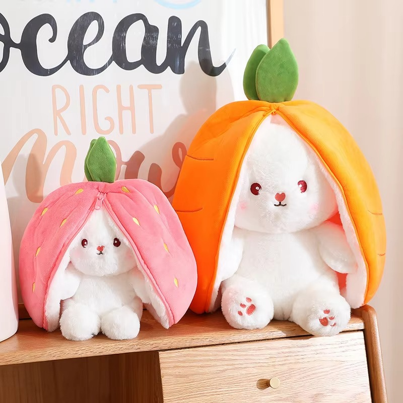 Rabbit New Creative Strawberry Rabbit Plush Soft Doll Hug Pillow