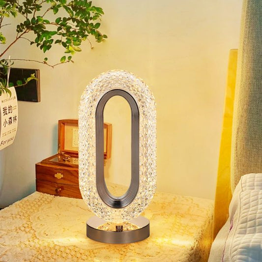 Luxury Oval Shaped Crystal Lamp - Rechargeable, 3-Color Touch