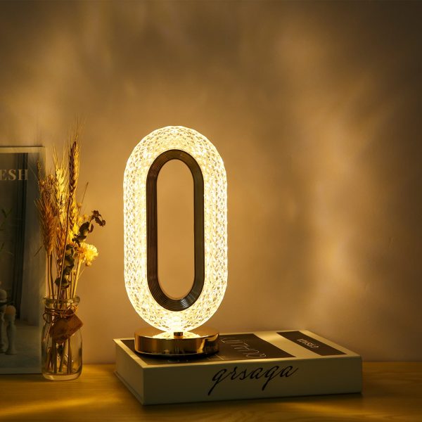Luxury Oval Shaped Crystal Lamp - Rechargeable, 3-Color Touch