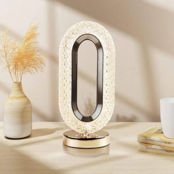 Luxury Oval Shaped Crystal Lamp - Rechargeable, 3-Color Touch